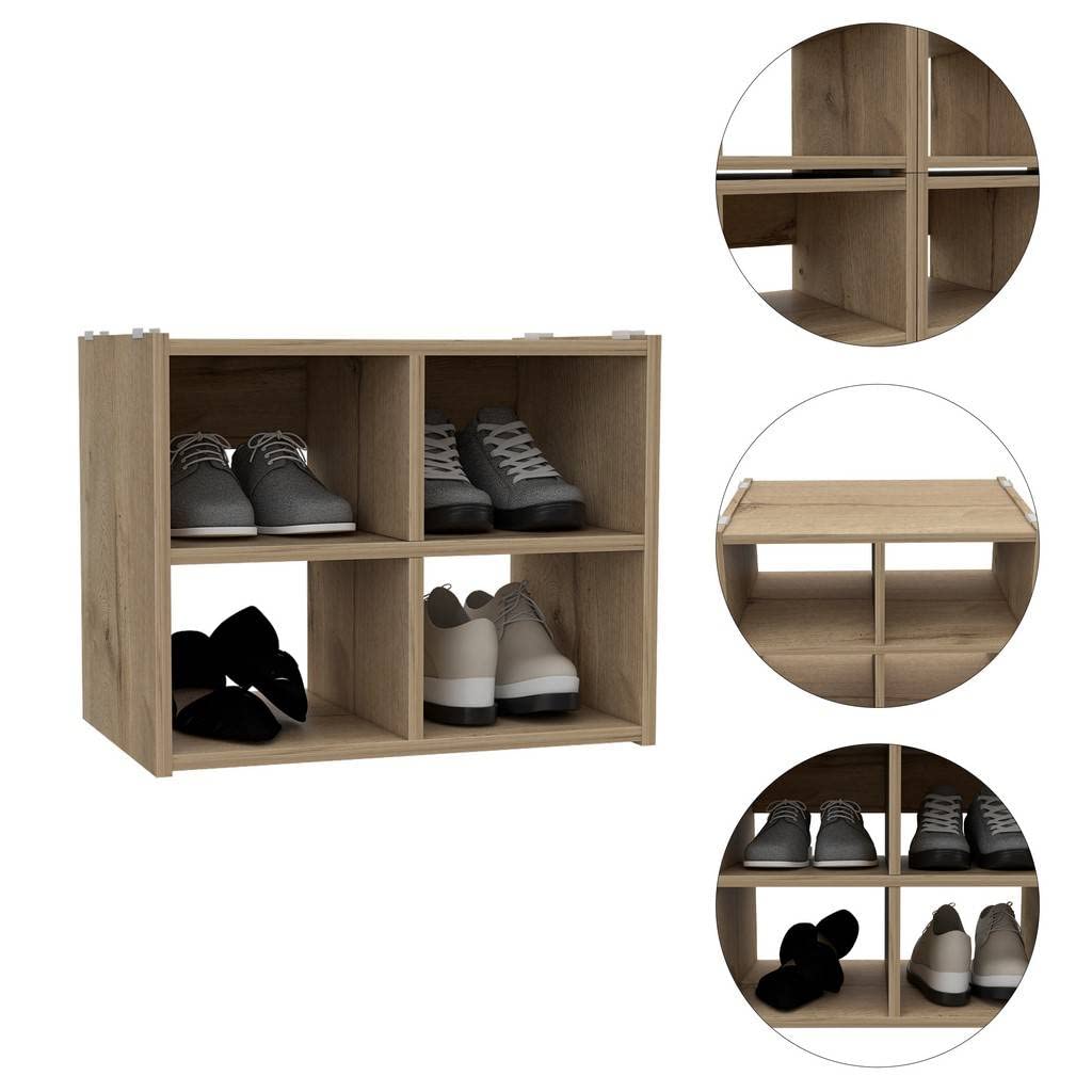 HomeRoots Light Gray Minimalist and Modern Light Grey Entryway Stackable Storage Unit